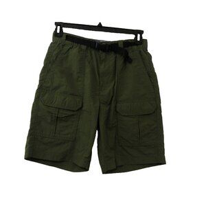 Croft & Barrow Cargo Belt Shorts Small Green Flat Front Hiking Outdoor Pockets